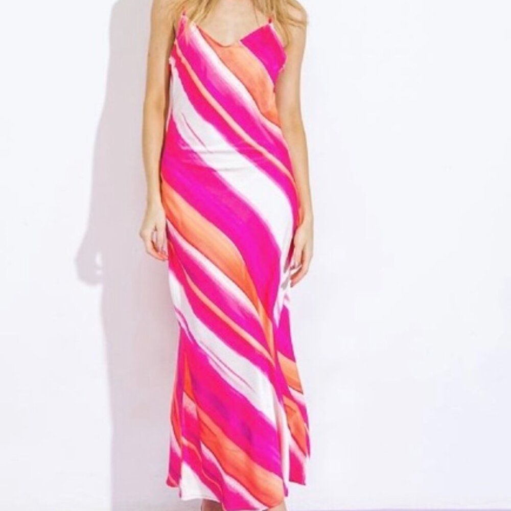 Fuchsia Ivory Printed Woven Midi Cami Dress